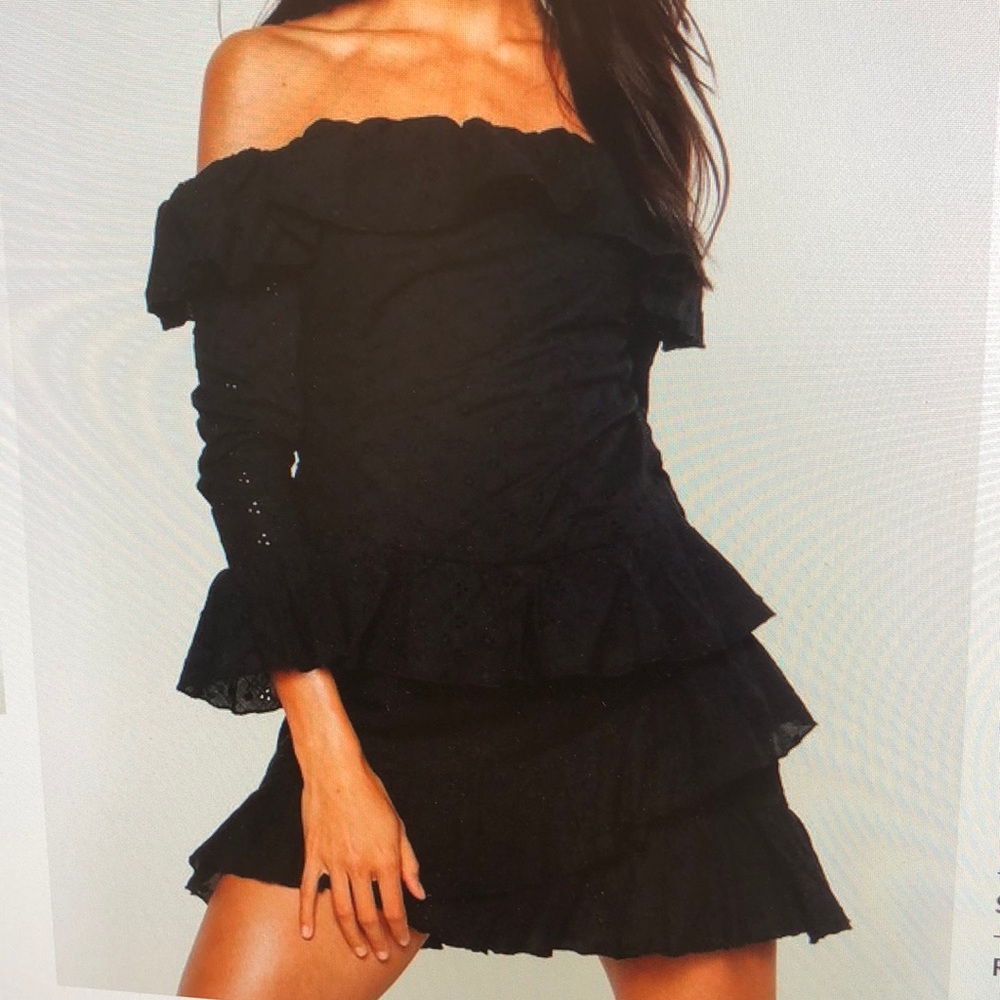 Broderie ruffle off the shoulder mini dress